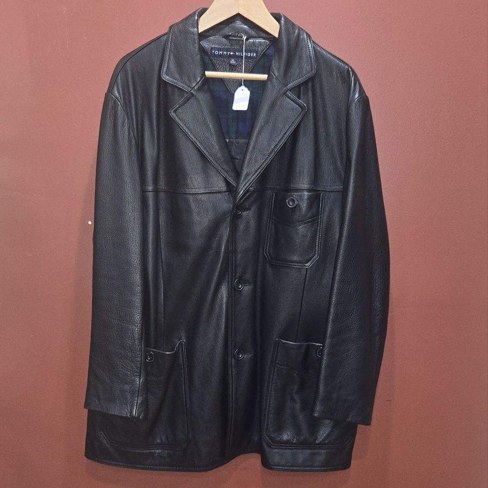Tommy Hilfiger Black Leather Trench Coat